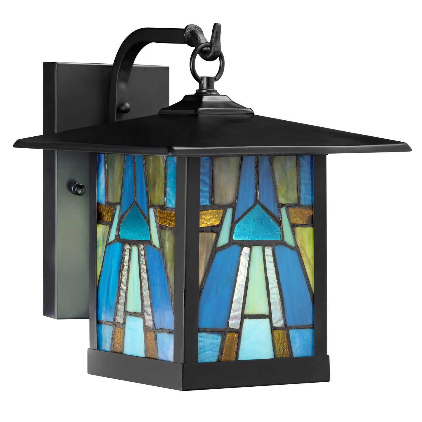 11.75"H Aqua and Amber 1-Light stained glass Outdoor Lantern Wall Sconce