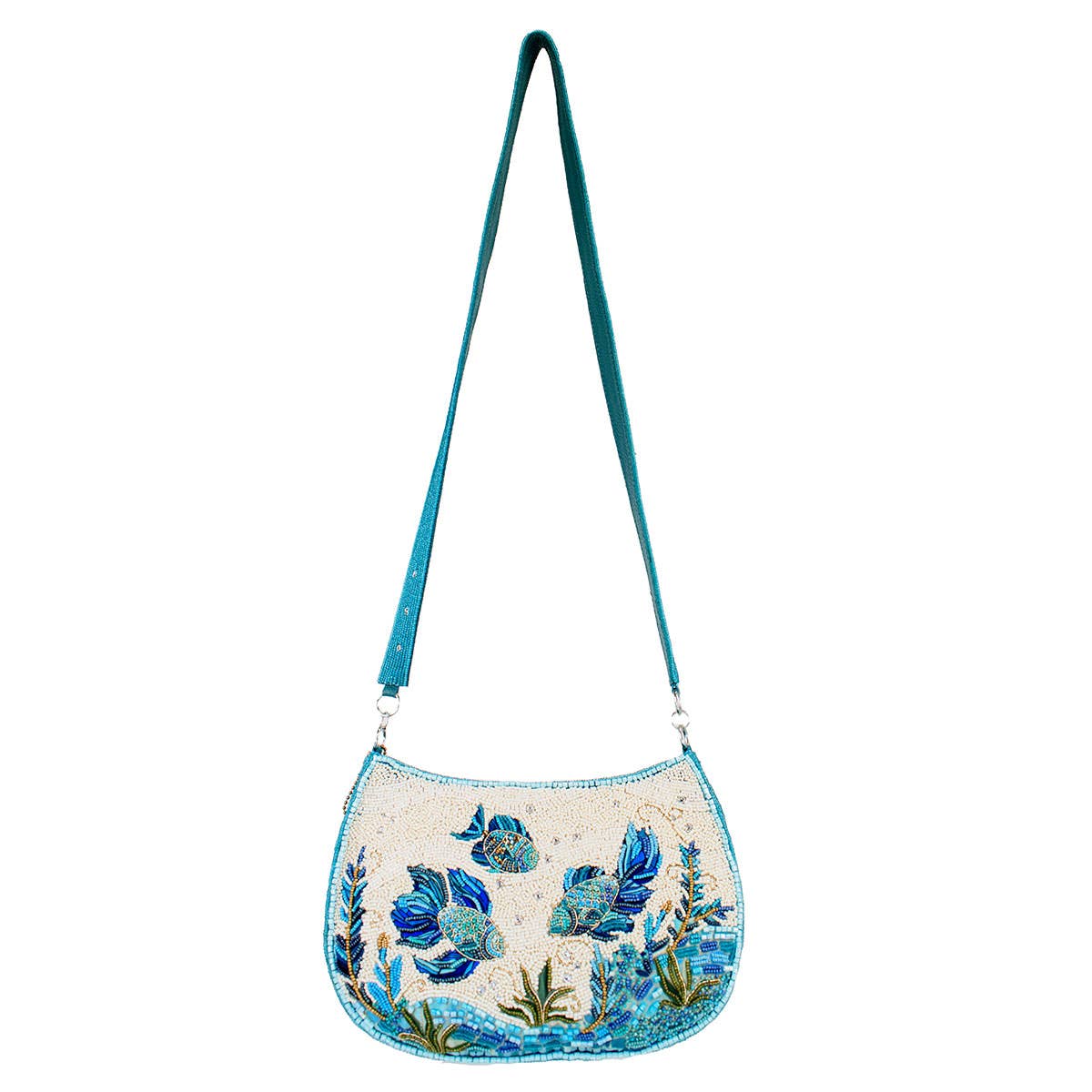 Fish Harmony, Swimming Fish Beaded Crossbody Handbag