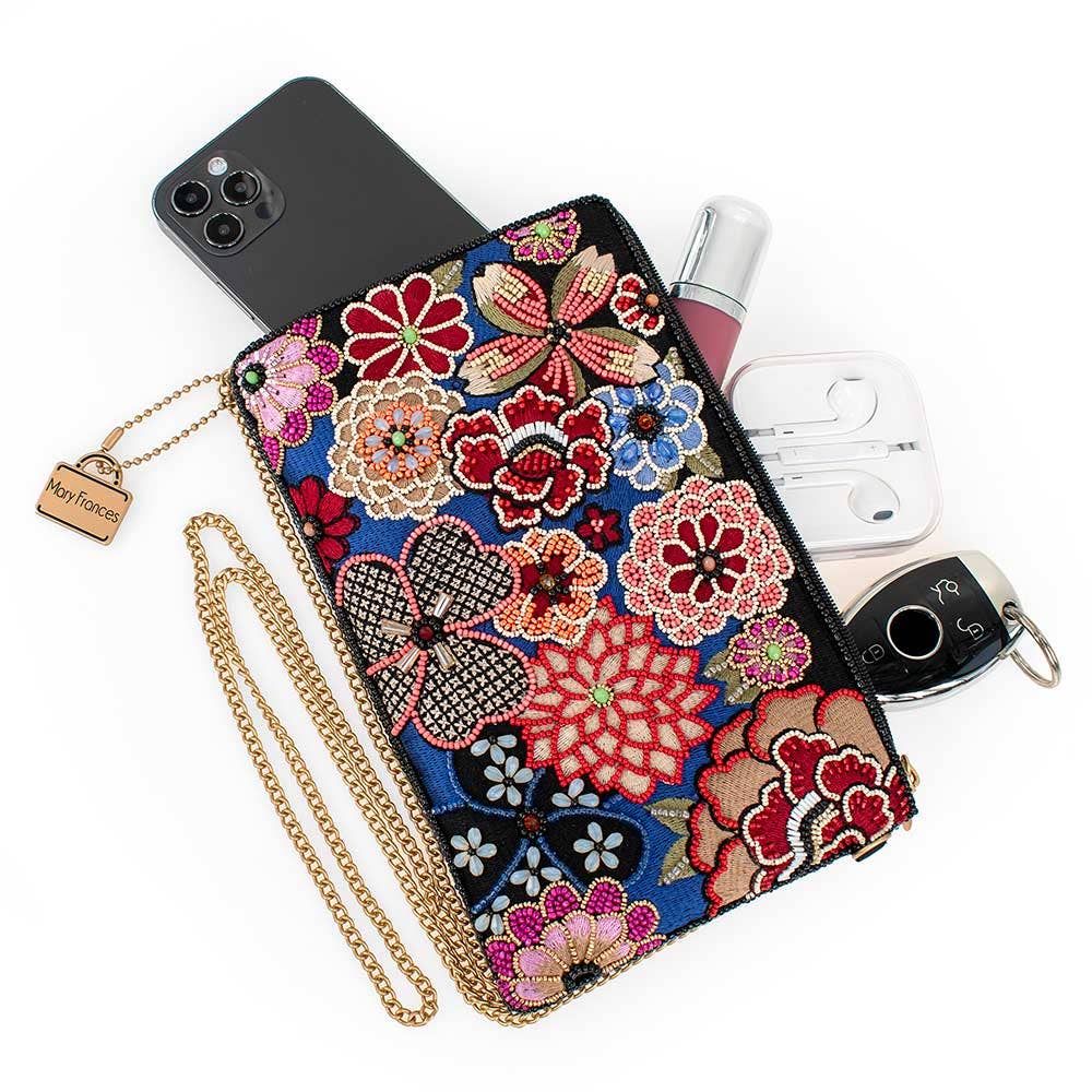 Mary Frances Ambrosia Floral Beaded Flowers Crossbody Phone Bag