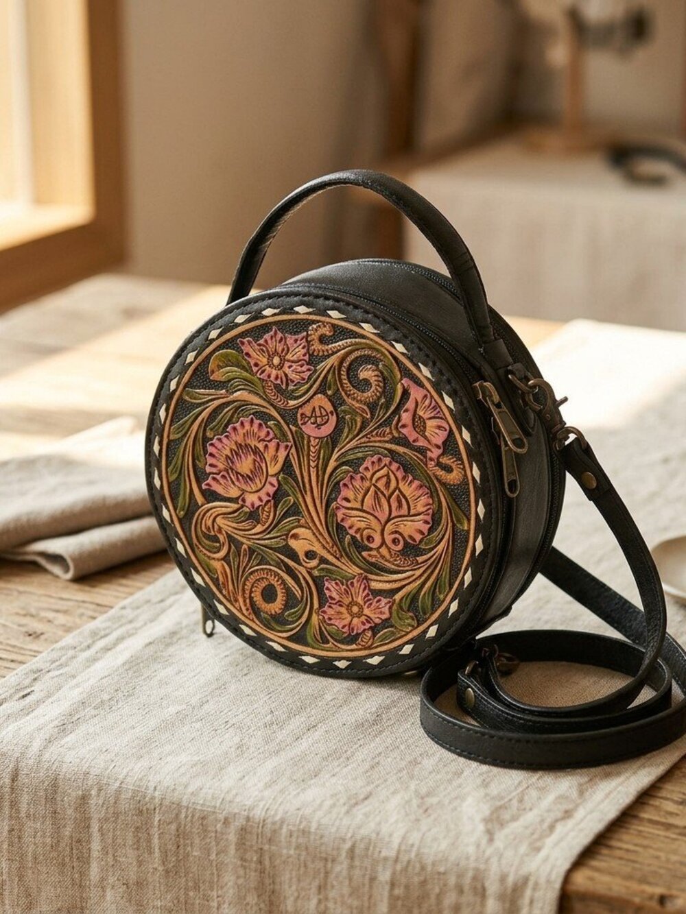 American Darling Boho Pink Posey Floral Round Crossbody Bag