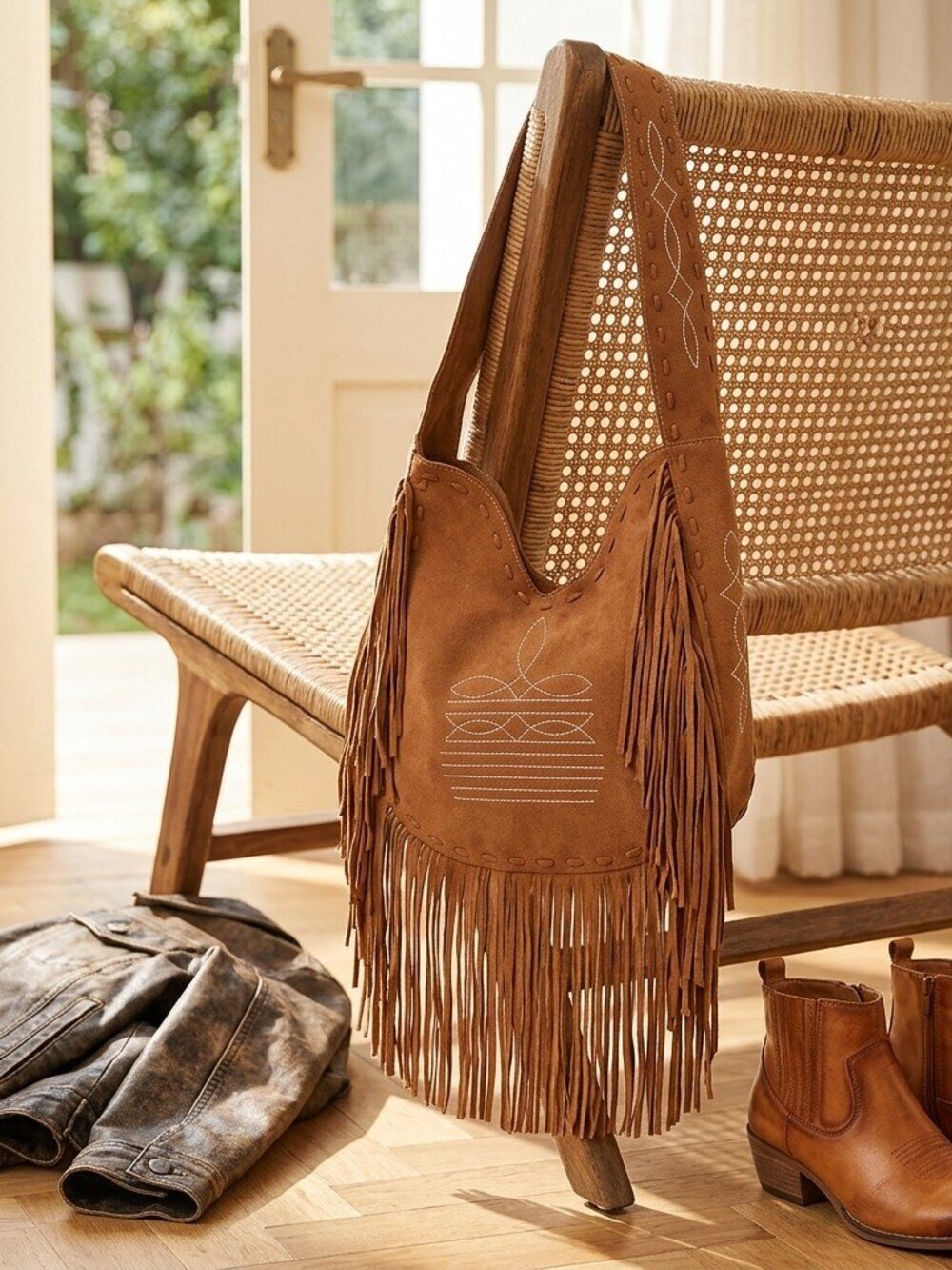 American Darling Southwest Fringe Suede Hobo Bag