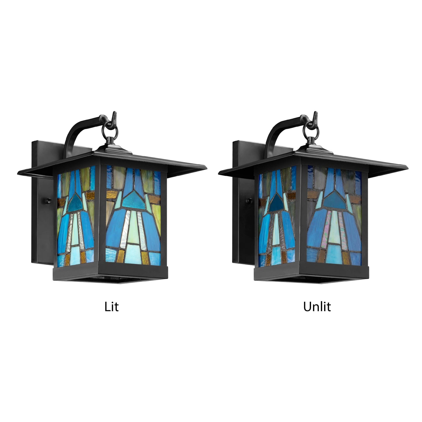 11.75"H Aqua and Amber 1-Light stained glass Outdoor Lantern Wall Sconce