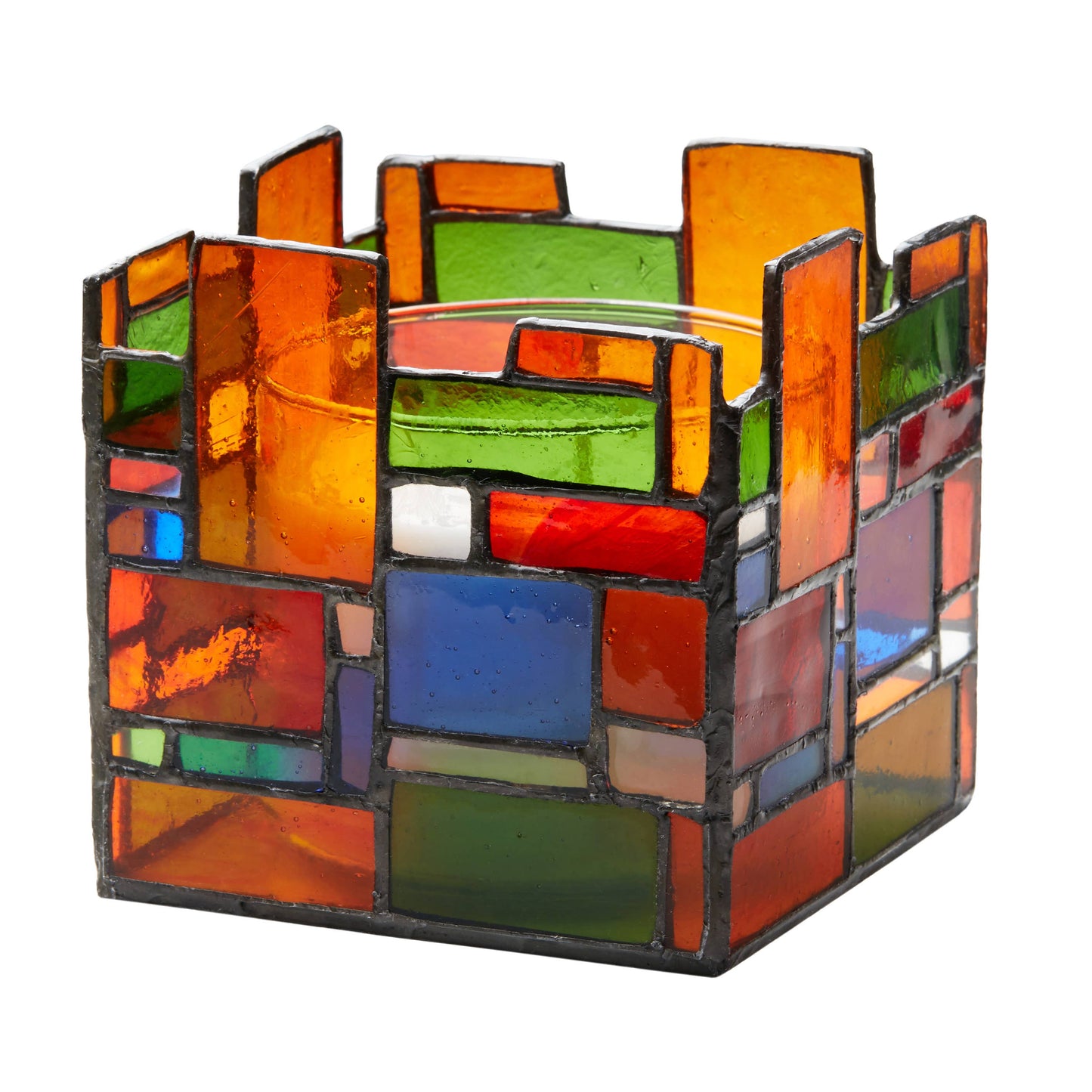 4.75"W Tiffany-Style Geometric Stained Glass Candle Holder