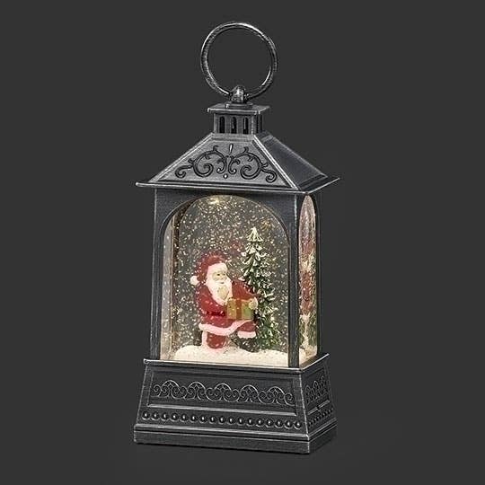 Lighted Swirl Santa w/Cardinal; Black Lantern