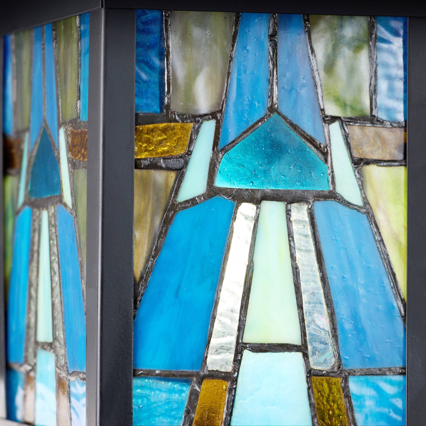 11.75"H Aqua and Amber 1-Light stained glass Outdoor Lantern Wall Sconce