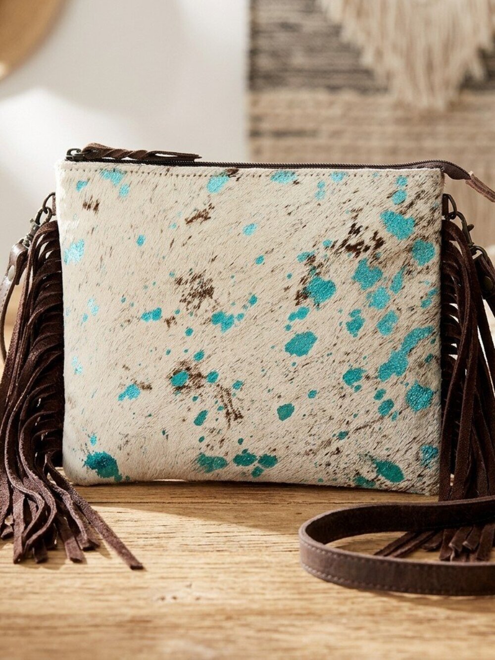 American Darling Turquoise Speckled Fringe Crossbody