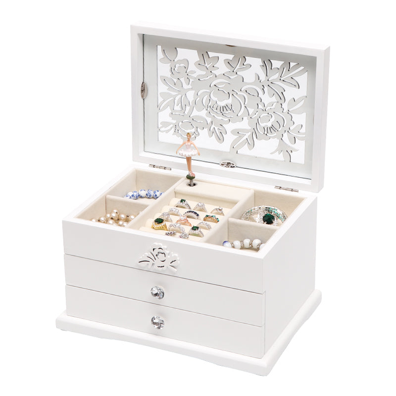 Vintage inspired Wooden Music Jewelry Box with ballerina