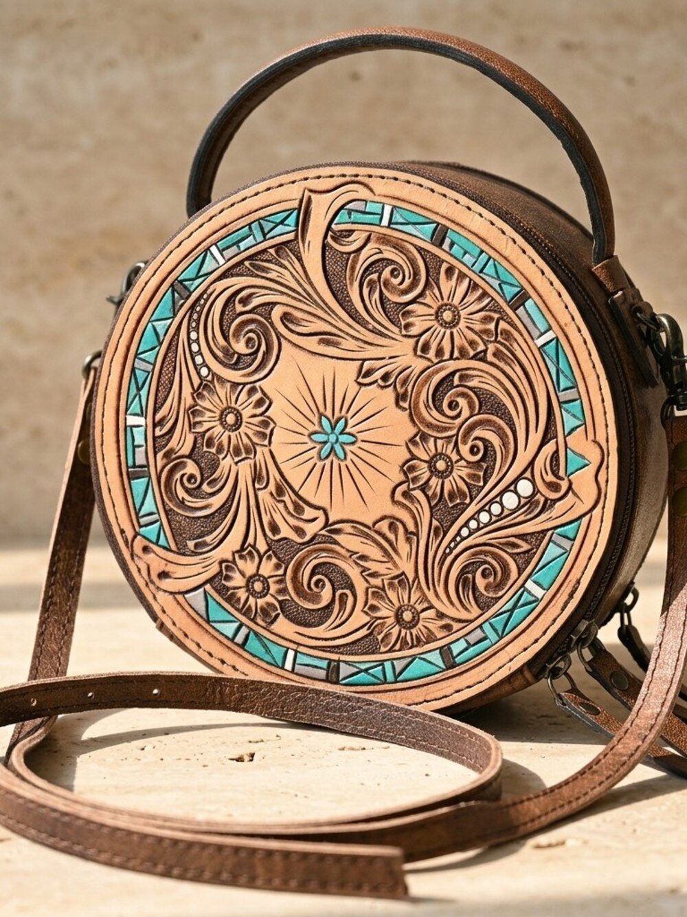 American Darling Boho Mosaic Circle Crossbody Canteen Bag