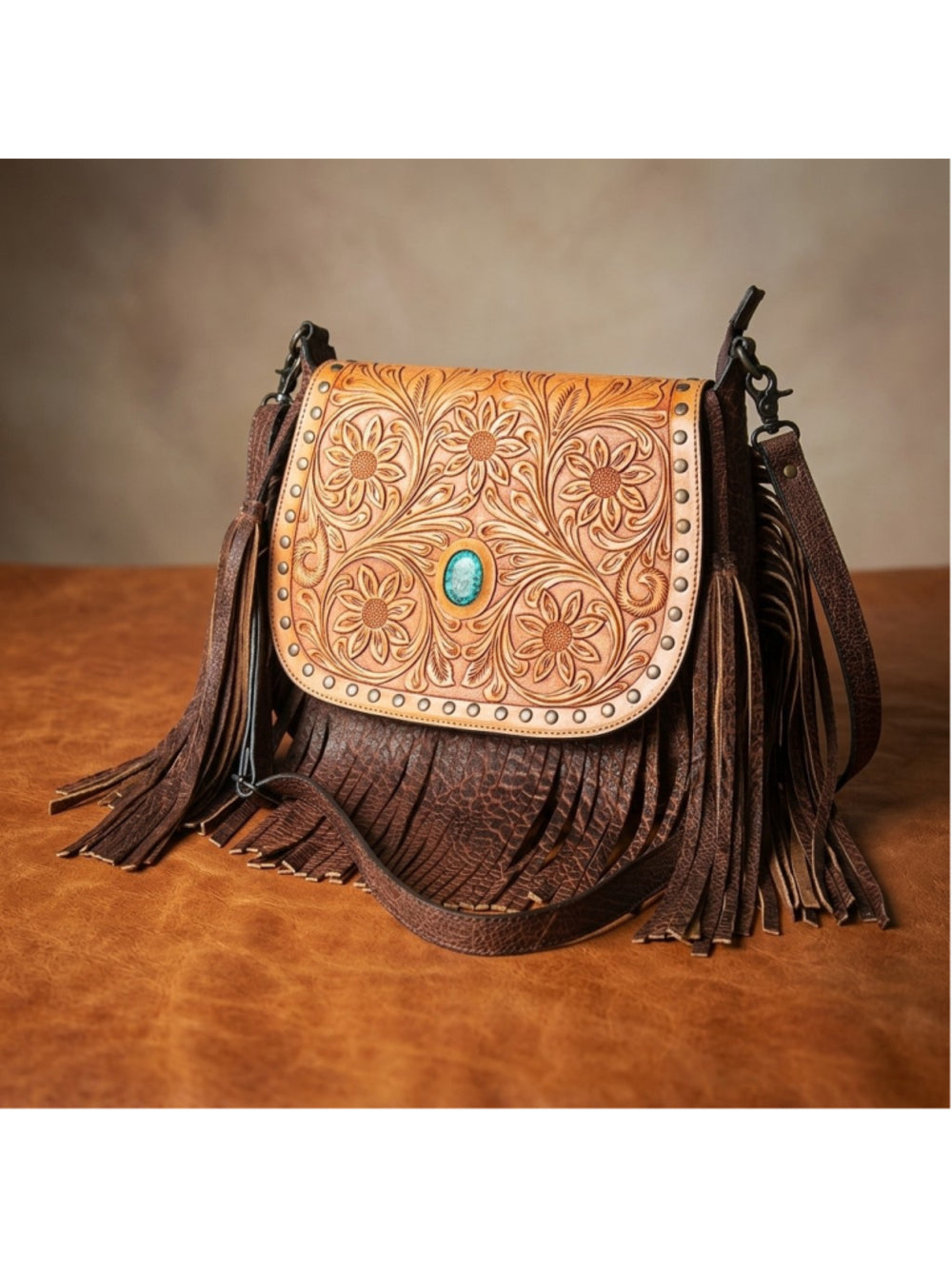 American Darling Western Turquoise Blooms Fringe Crossbody