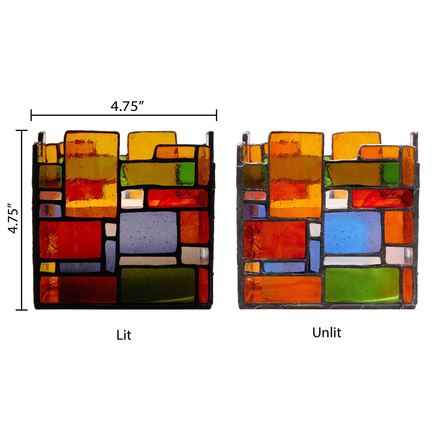 4.75"W Tiffany-Style Geometric Stained Glass Candle Holder