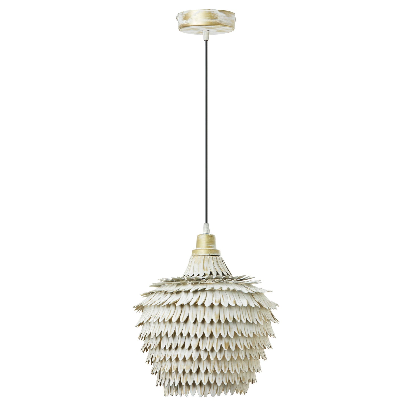 11.75"W 1-Light Moira White and Gold-Finish Metal Pendant