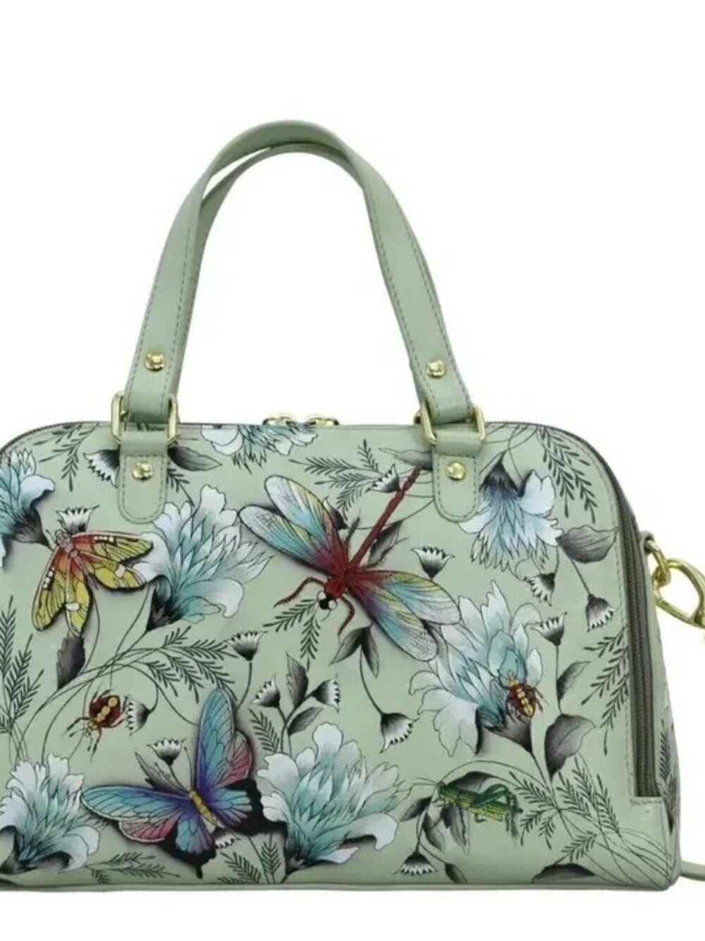 Anuschka Hand painted Meadow Dragonfly Satchel