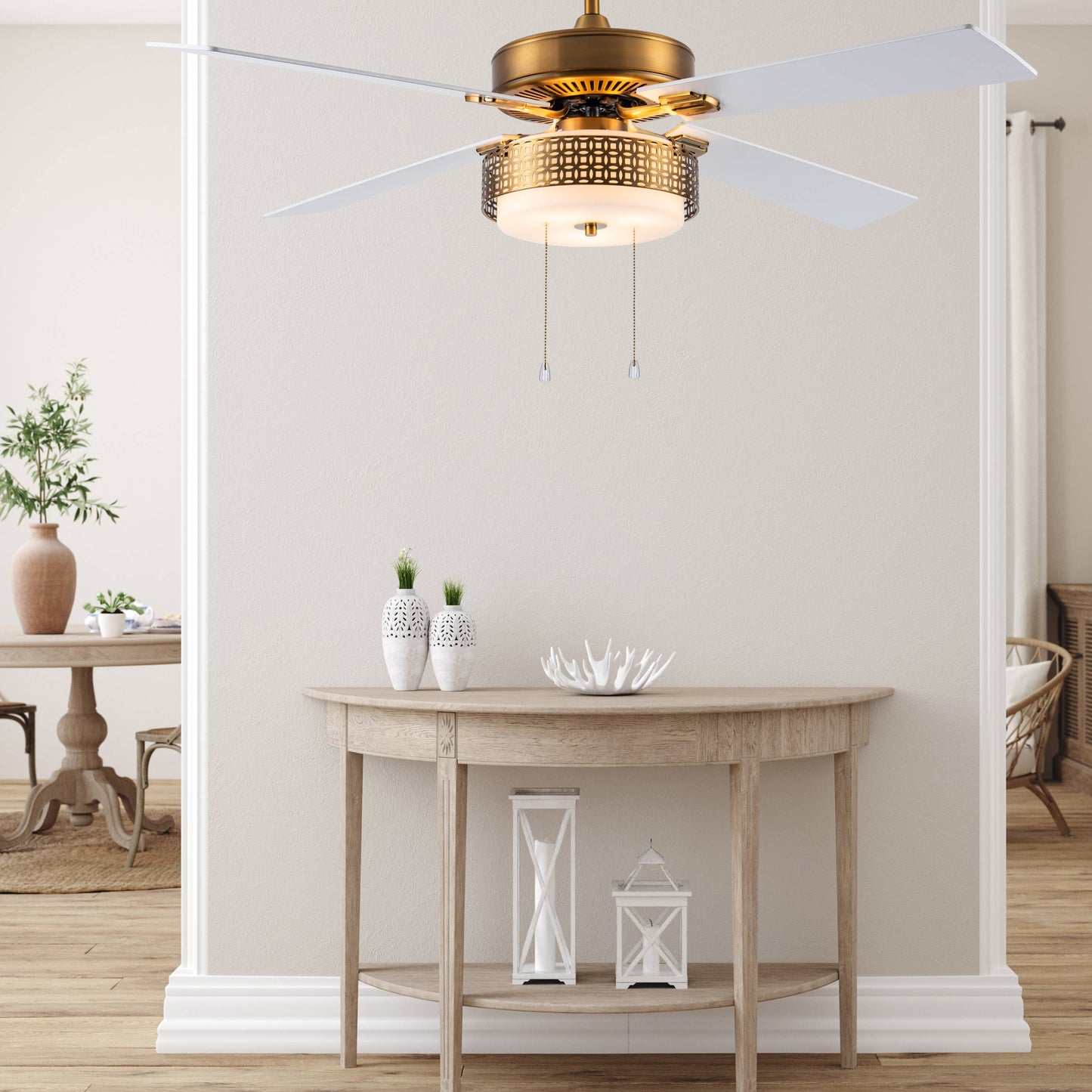 52"W Levi Brass 4-Blade LED Ceiling Fan