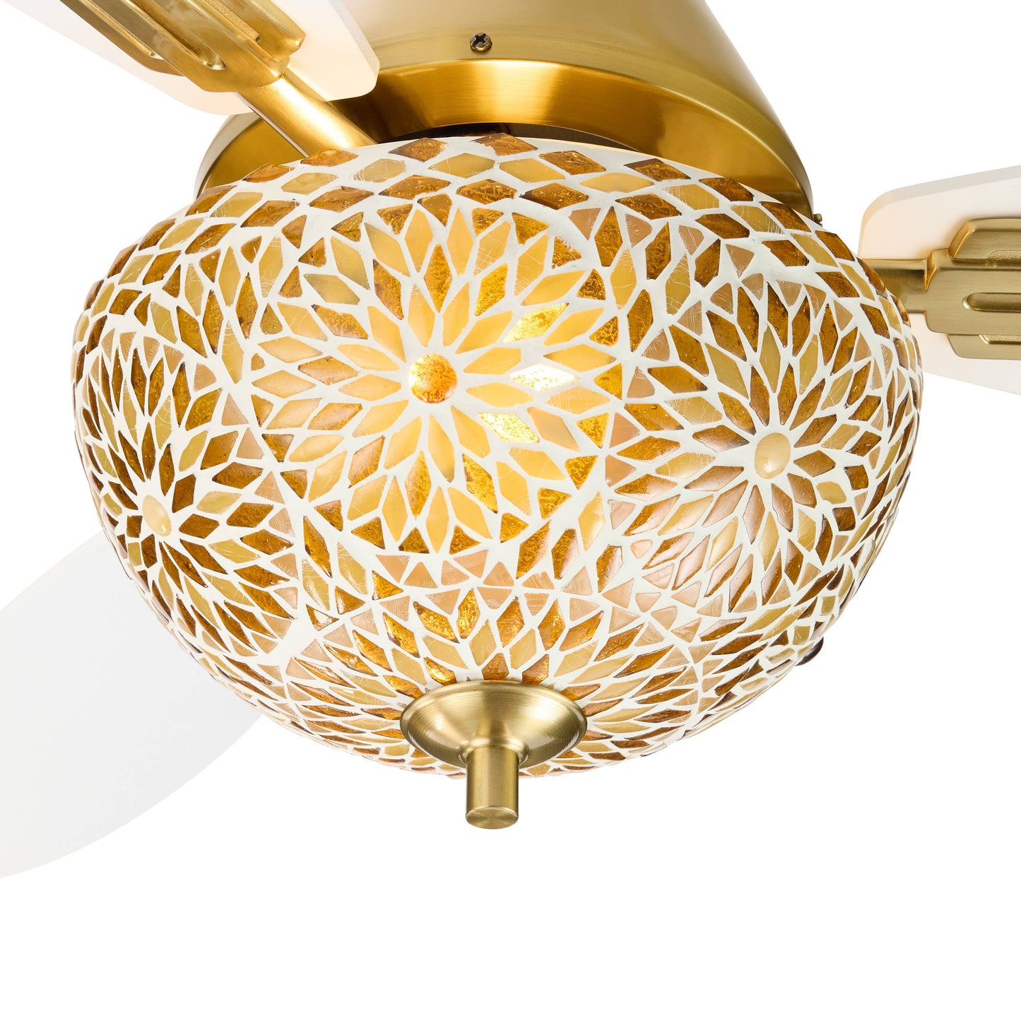 42"W LED Indoor Gold and White Mosaic Glass Ceiling Fan