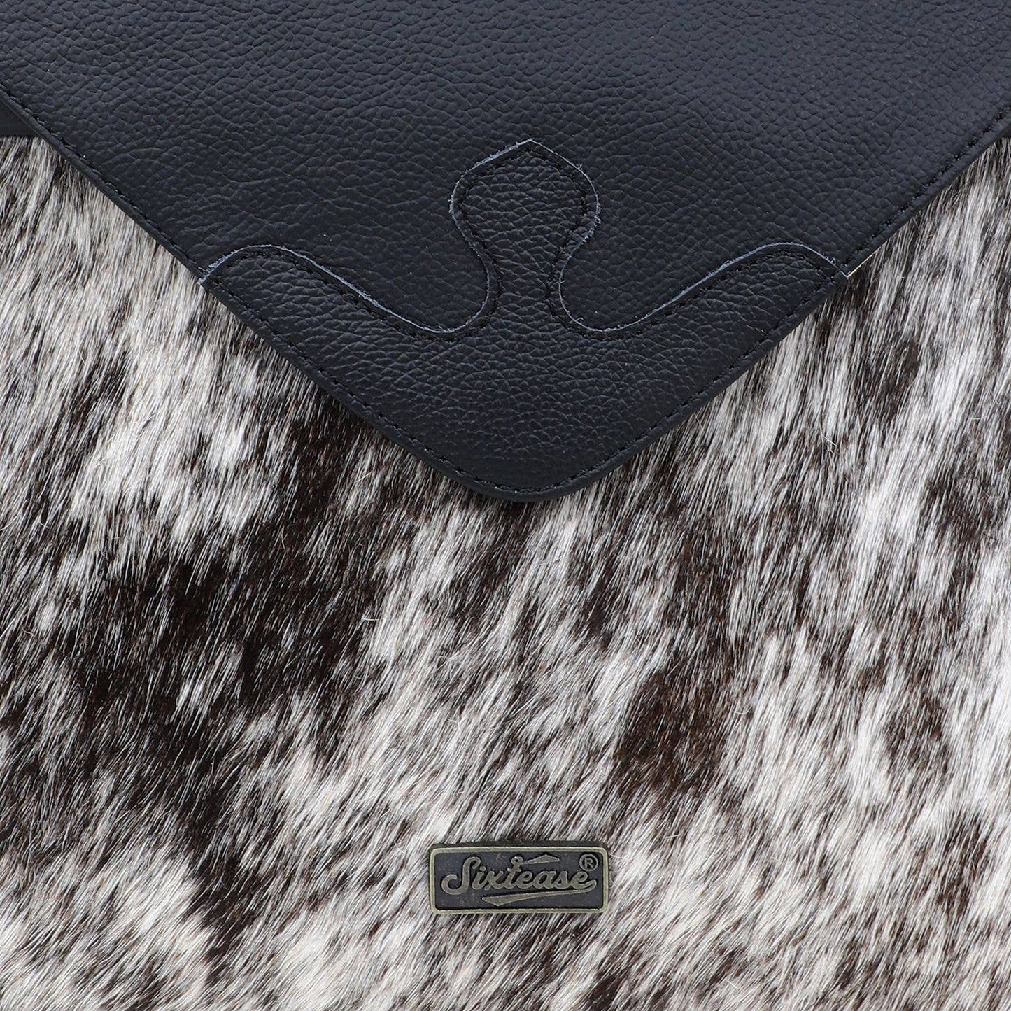 Leather and Cowhide Women's Backpack - Black White