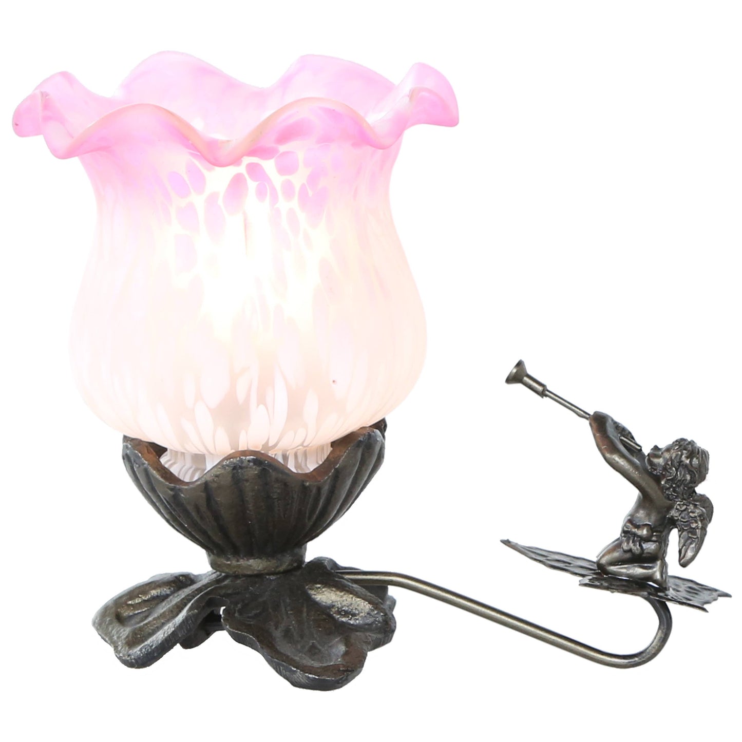 6"H Handpainted Frosted Glass Cherub Flower Accent Lamp