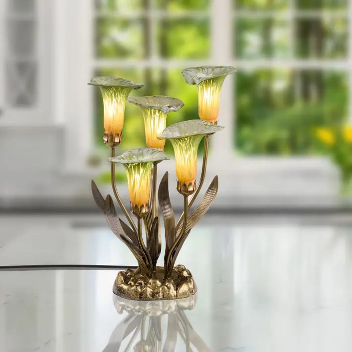 20"H Green Hand Blown Glass 5 Calla Lily Uplight Table Lamp