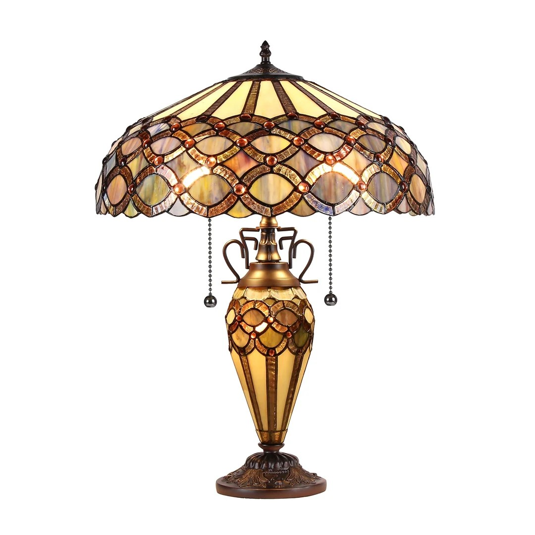 Tiffany style triple lit Victorian-style triple lit table Broze gold