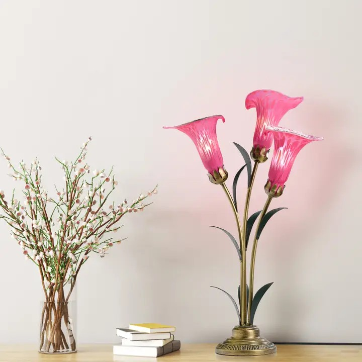 23.5"H Fuchsia 3 Shade Handblown Glass Calla Lily Table Lamp