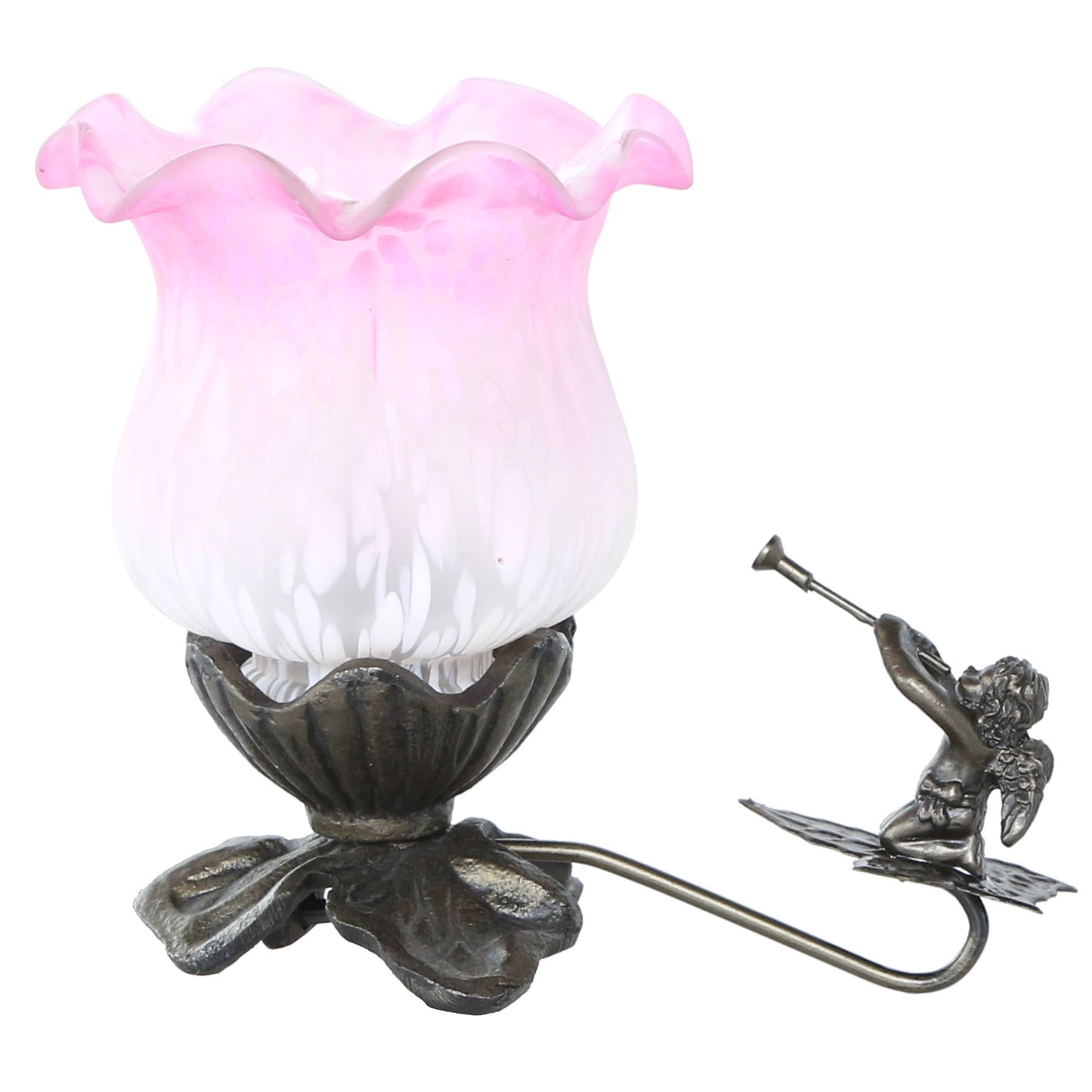 6"H Handpainted Frosted Glass Cherub Flower Accent Lamp