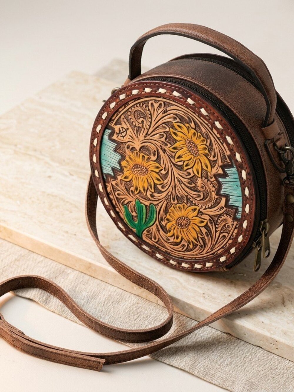 American Darling Sunflower Tooled Crossbody