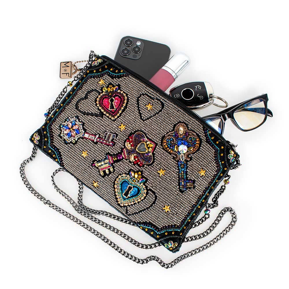 Mary Frances Unlocked Magic Beaded Keys & Hearts Mini Crossbody Handbag