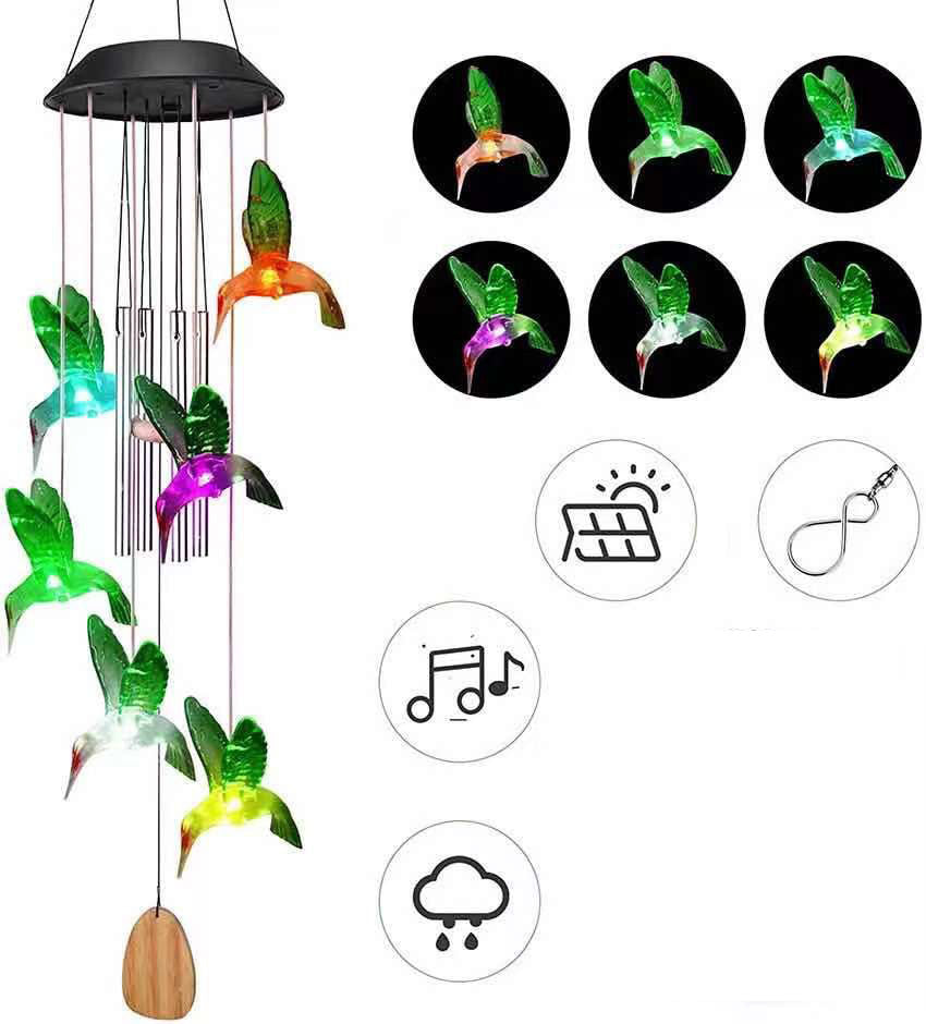 Solar Hummingbird Colorful Wind Chime Light Waterproof