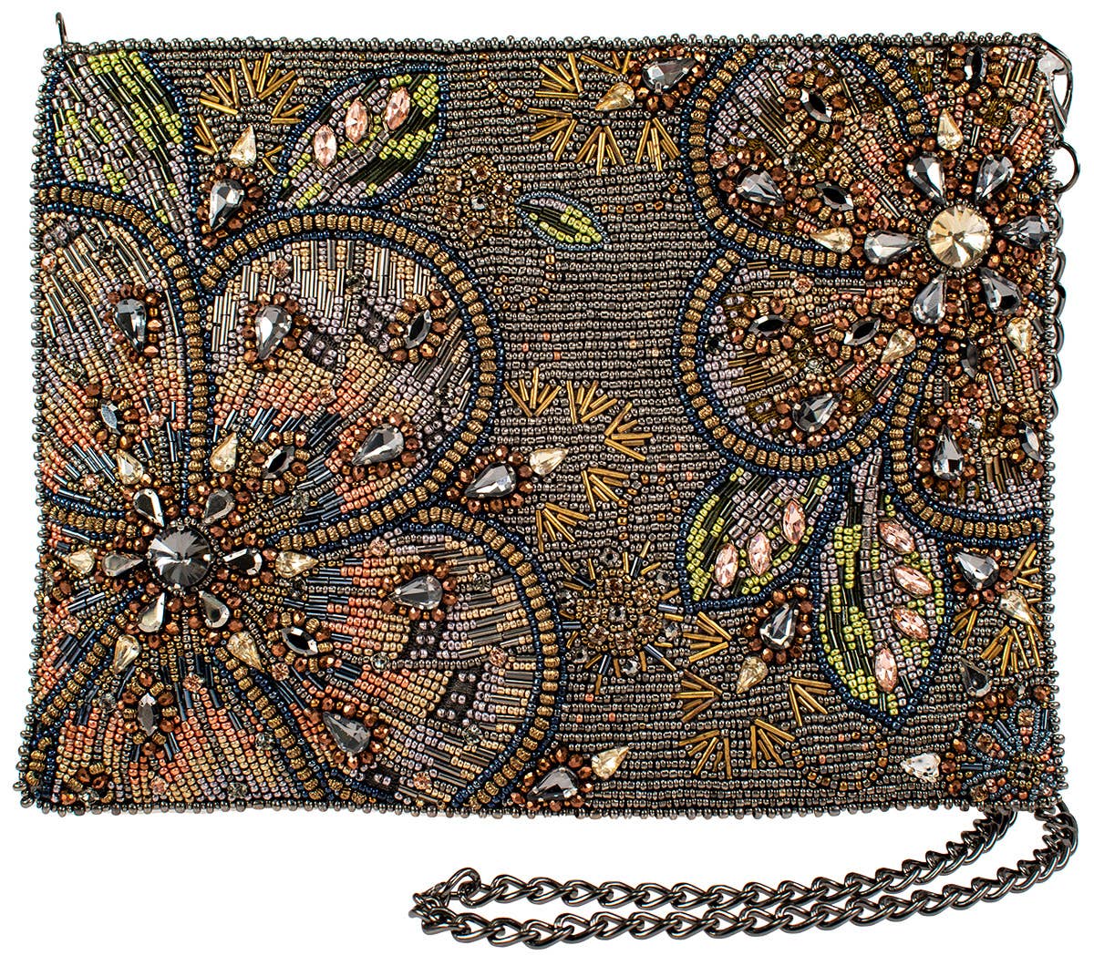 New Mary Frances Bling It On Pewter And Gold Large Floral Beaded Crossbody-preorder avail August 2025