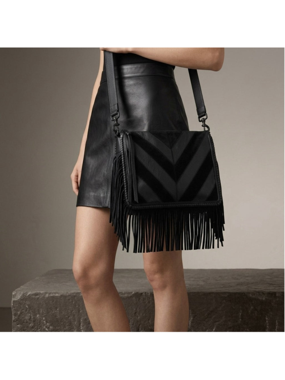 Aimee Kestenbergh Black Chevron Famous Fringe Large Crossbody