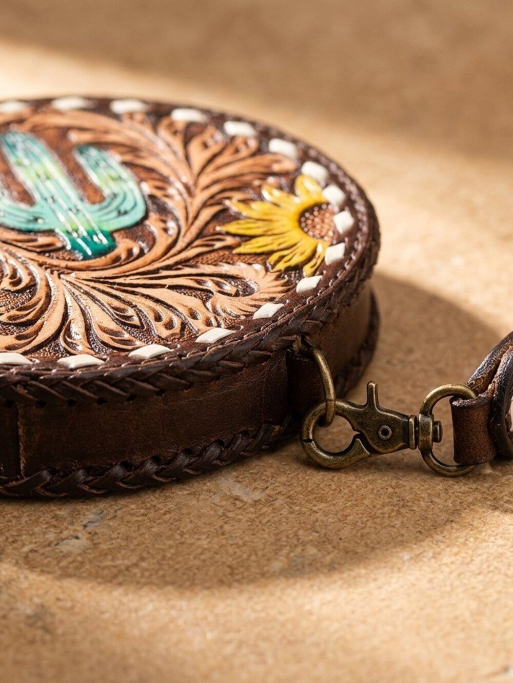 American Darling Desert Sunflower Bloom Leather Wristlet