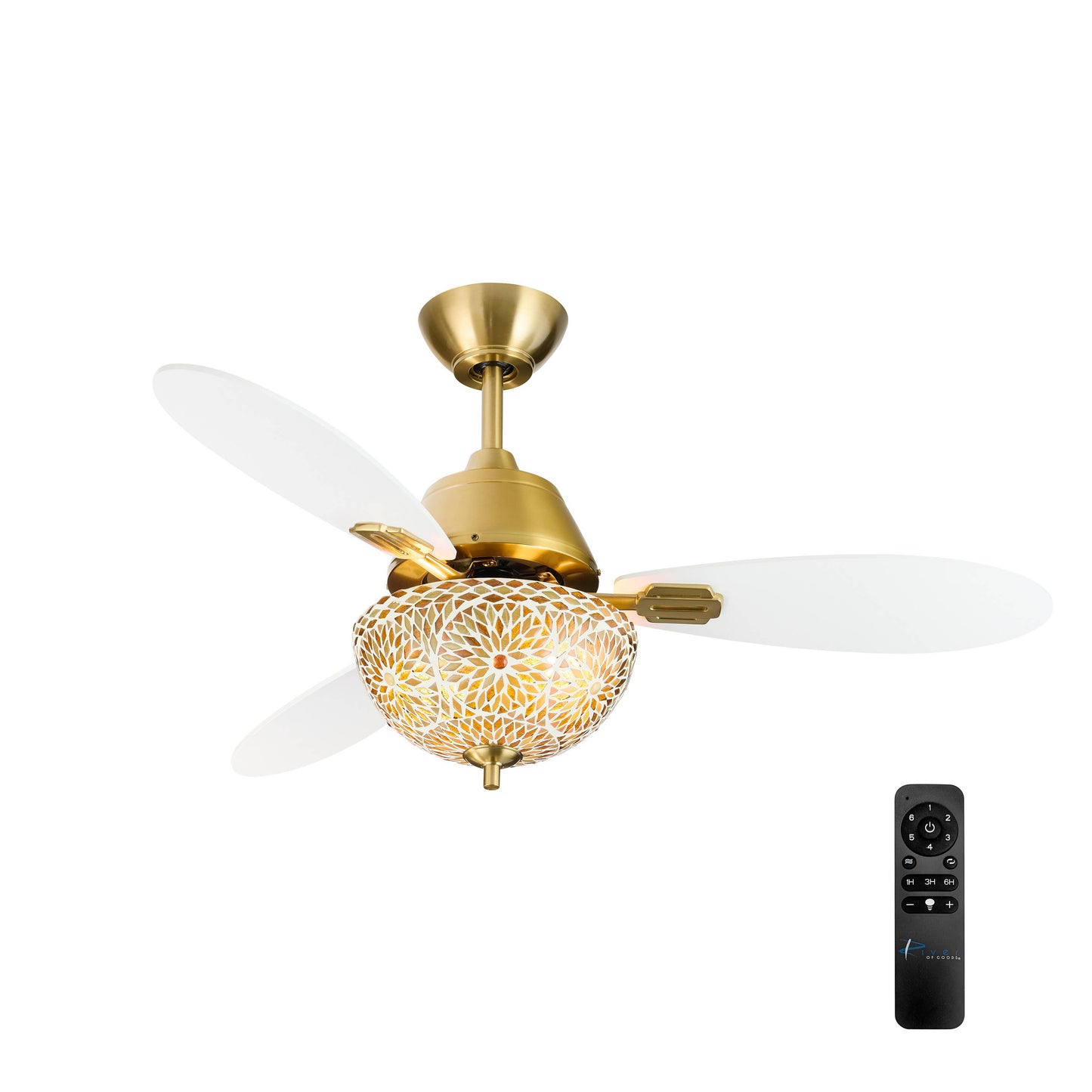 42"W LED Indoor Gold and White Mosaic Glass Ceiling Fan