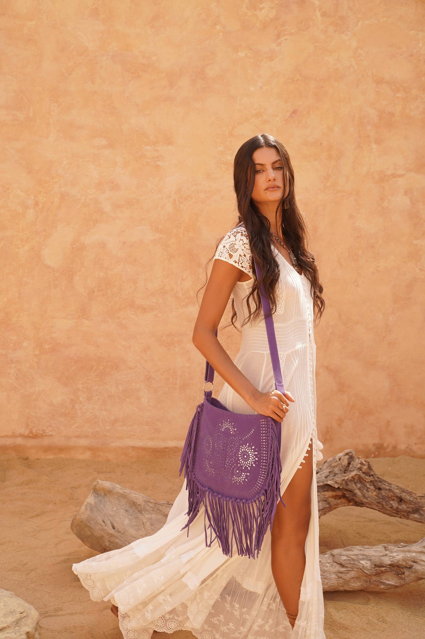Navajo Sunflower Cut-Out Bag Bright Purple/Silver