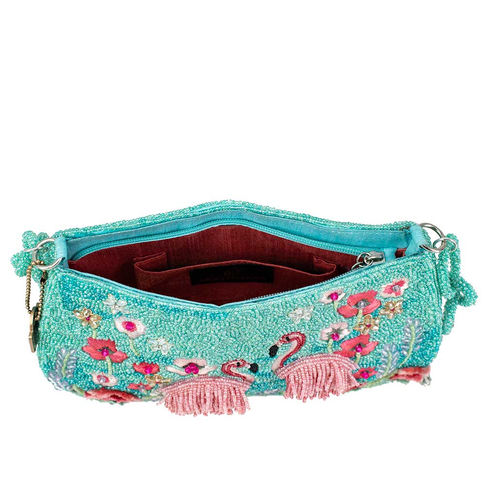 Flirty Flamingos Beaded Pink Flamingos Crossbody Handbag