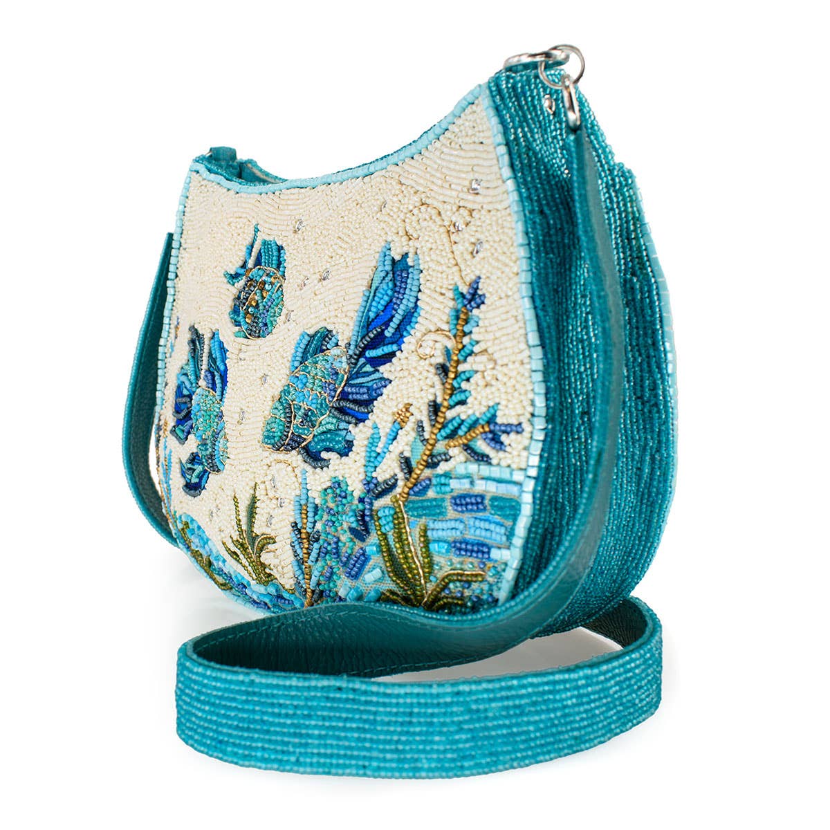 Fish Harmony, Swimming Fish Beaded Crossbody Handbag