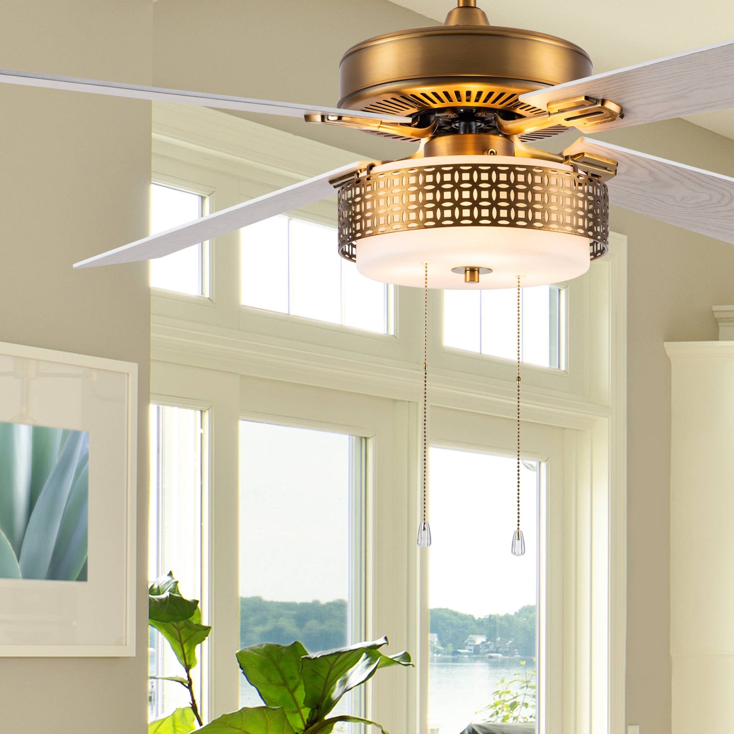 52"W Levi Brass 4-Blade LED Ceiling Fan