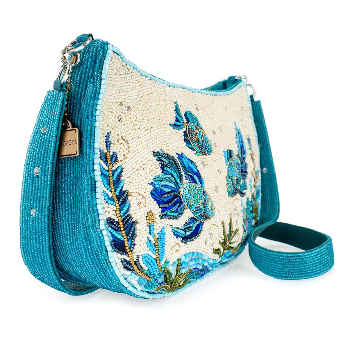 Fish Harmony, Swimming Fish Beaded Crossbody Handbag