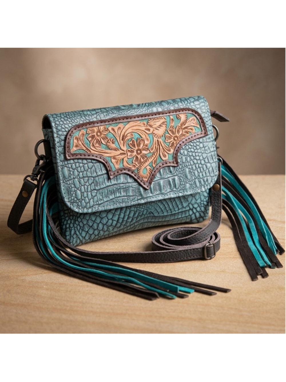 Olay By American Darling Starry Night Turquoise Tooled Crossbody Bag