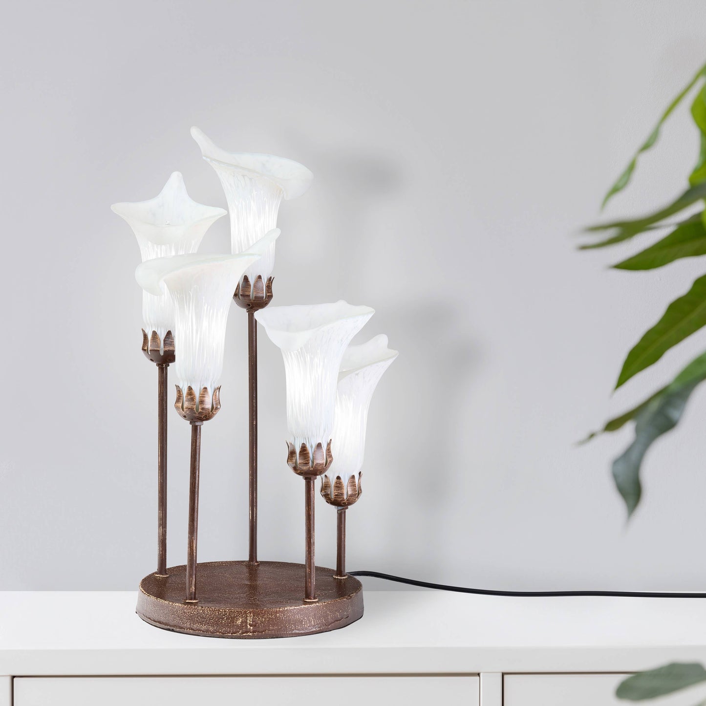 19.5"H Calla Lily Bronze Base with White Shades Table Lamp