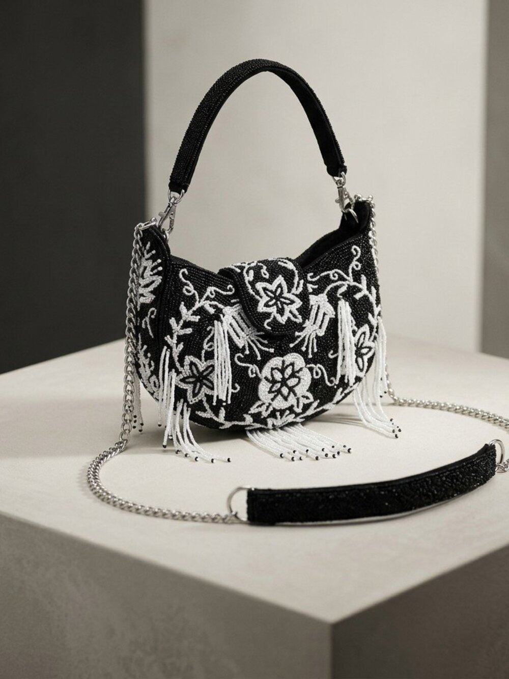 America & Beyond Mini Crossbody fully beaded Boho Night Bloom