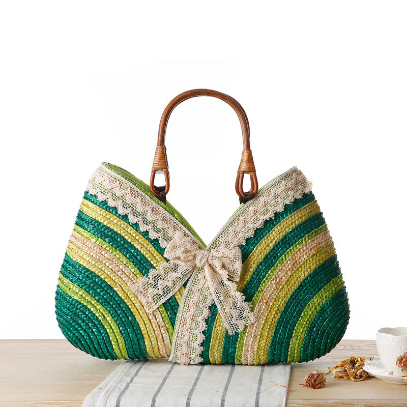 Rainbows and Lace Wheat Straw Rattan Garden Bag