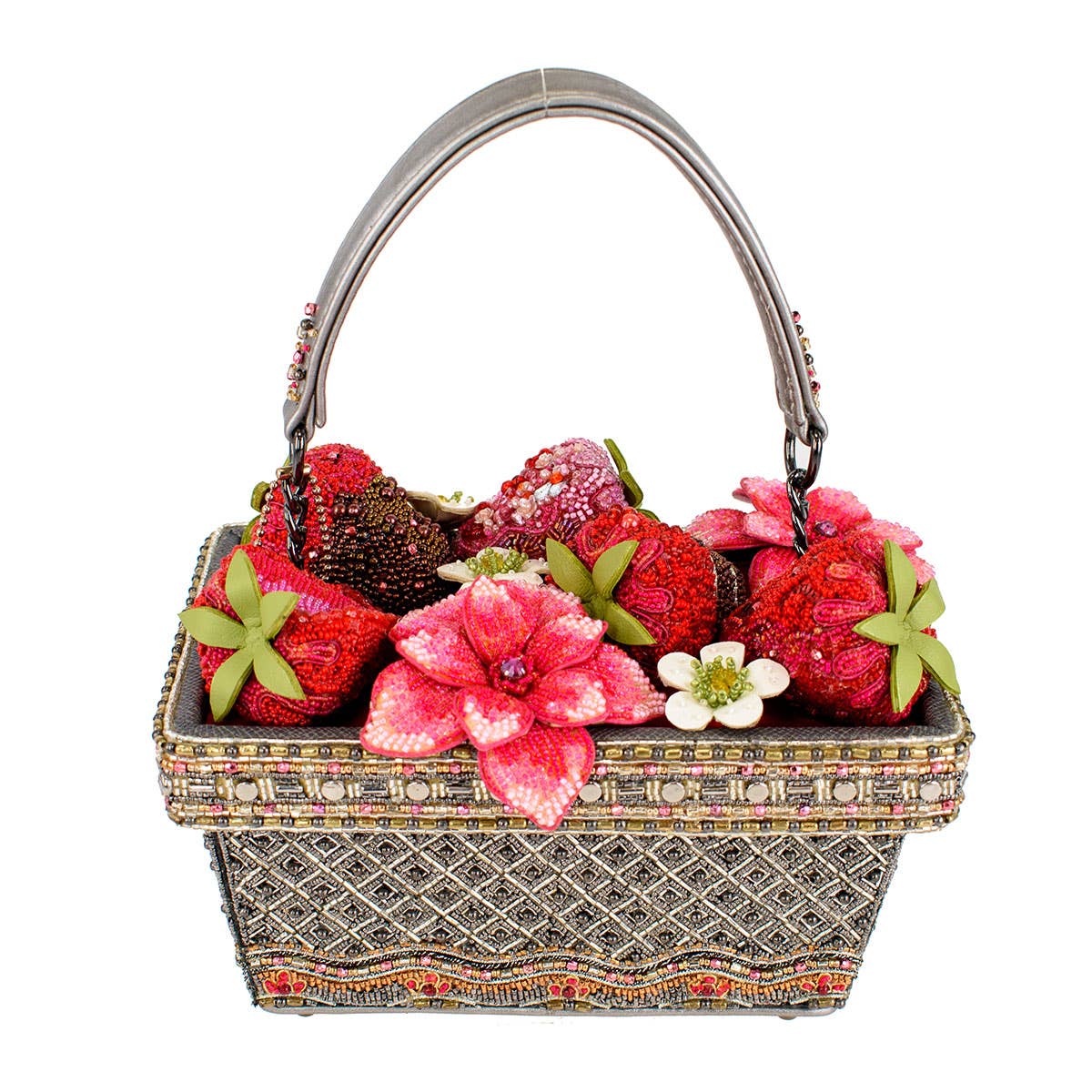 Berry Beautiful Top Handle Beaded Strawberry Basket Bag