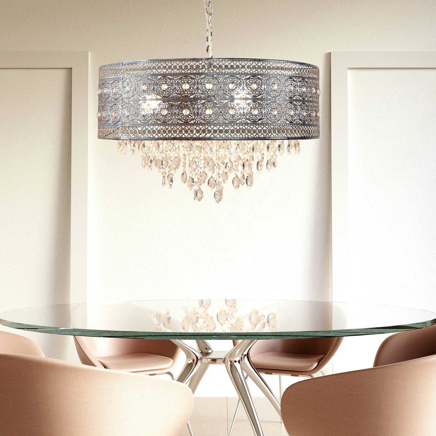 24"W Harley Polished Nickel 3-Light Chandelier
