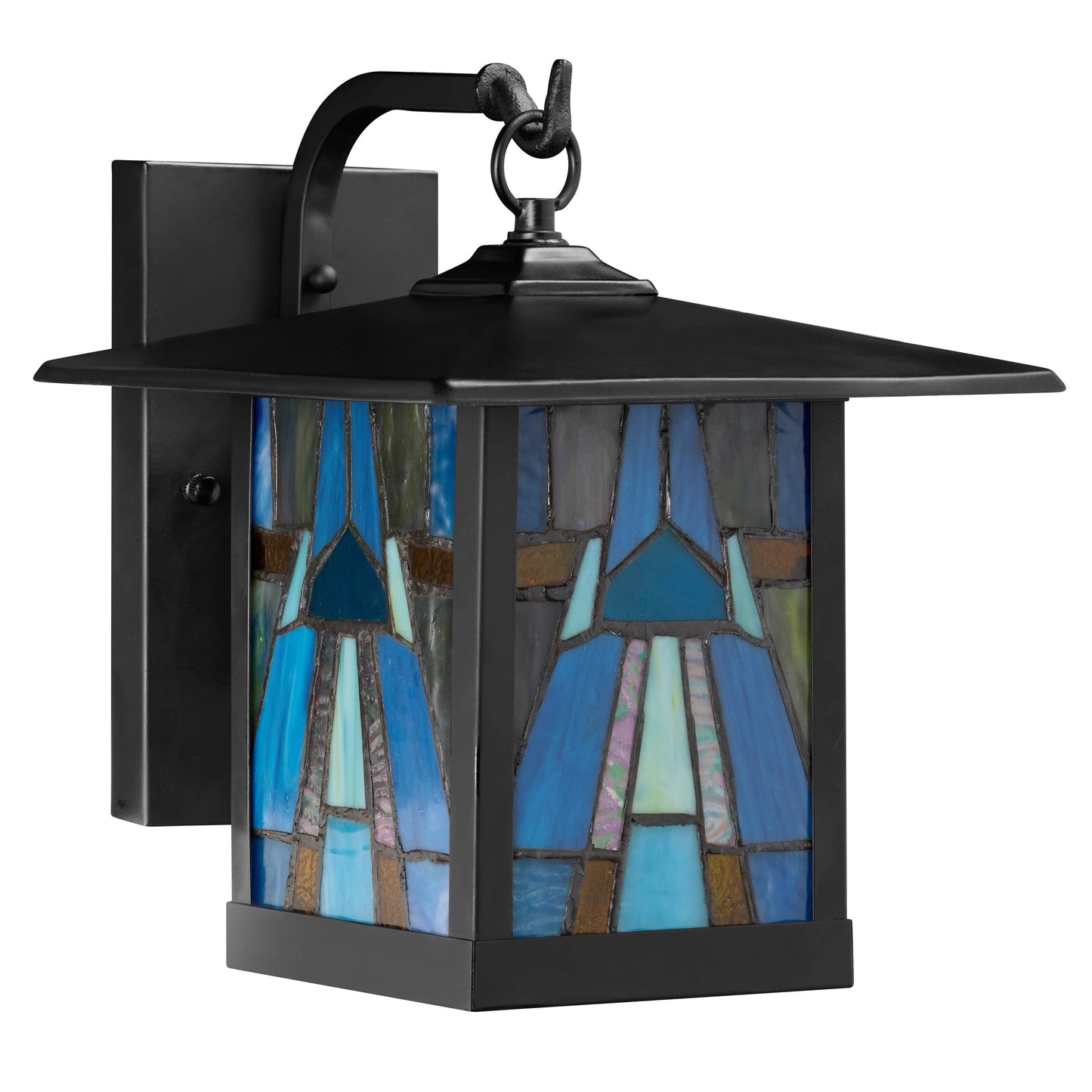 11.75"H Aqua and Amber 1-Light stained glass Outdoor Lantern Wall Sconce