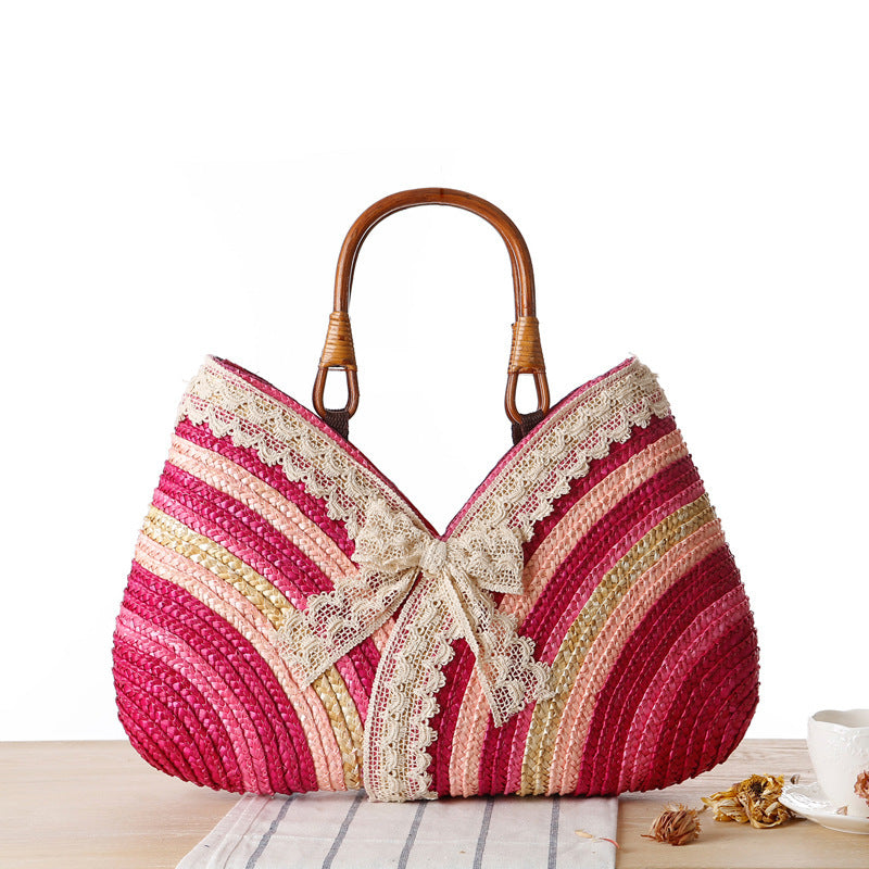 Rainbows and Lace Wheat Straw Rattan Garden Bag