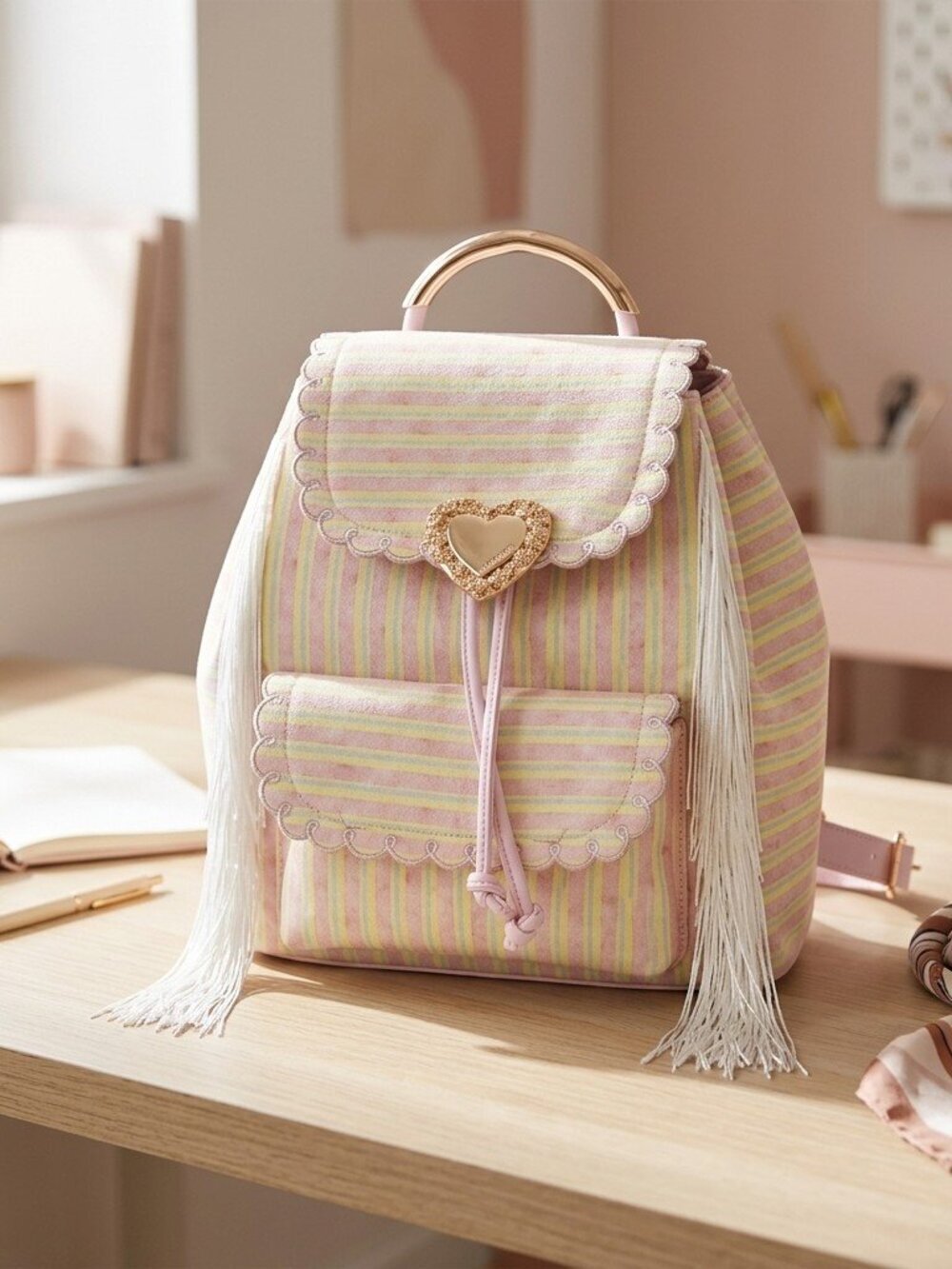 Seaside Sweetheart Fringe Backpack Pink Multi