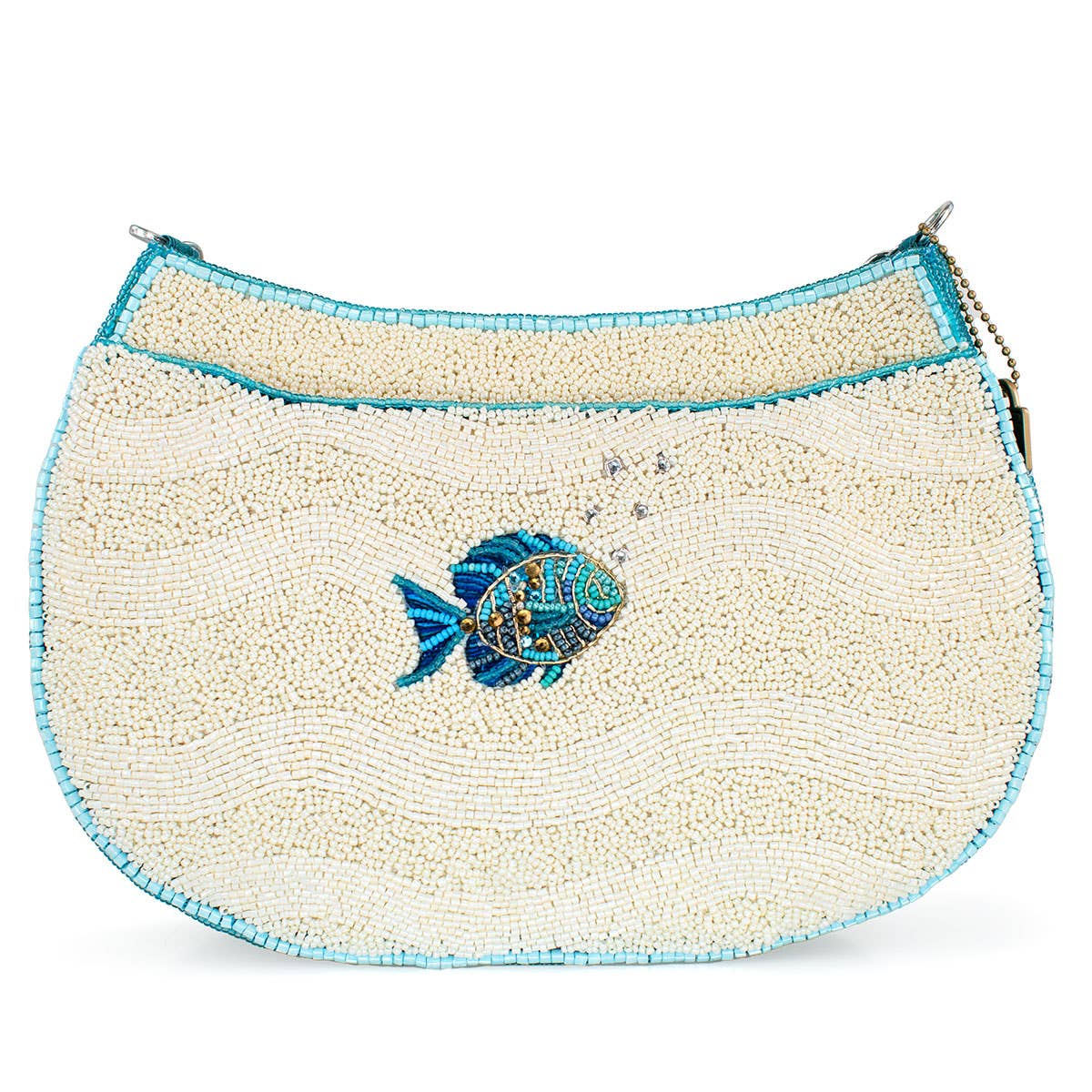 Fish Harmony, Swimming Fish Beaded Crossbody Handbag