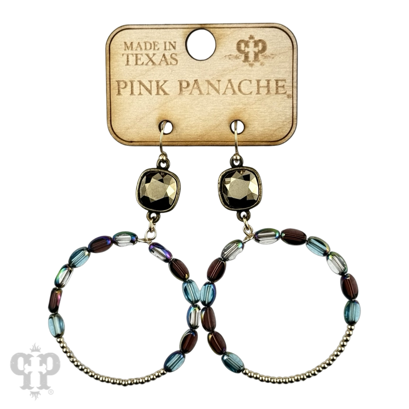 Flat oval and round bead circle, Austrian crystal earring - LC