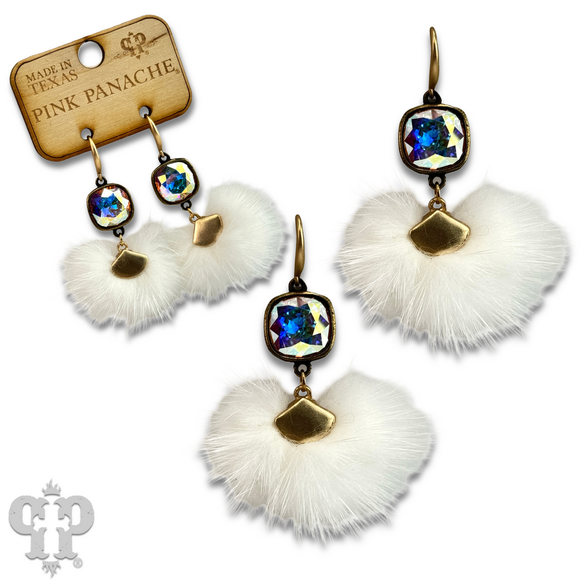Fuzzy pom-pom earring with Austrian crystal - LC