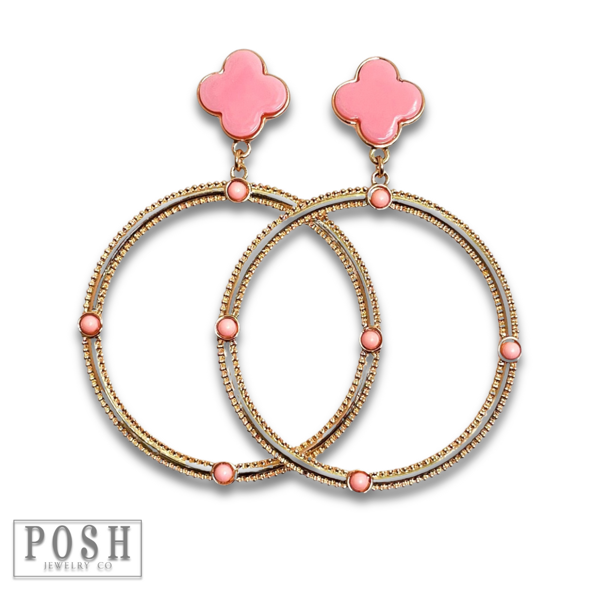 Clover and textured circle earring - LC
