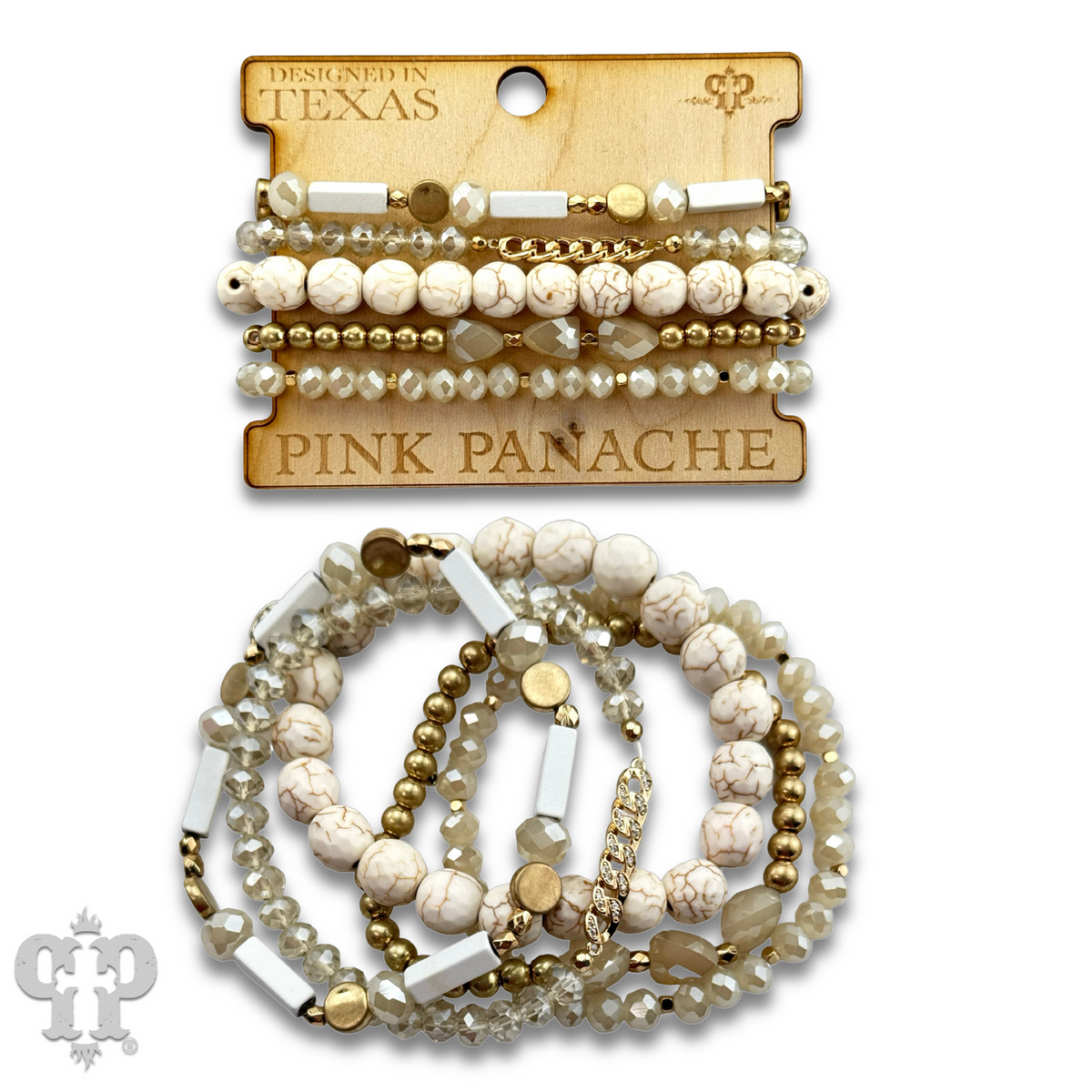 White stone, crystal and gold bead bracelet - LC